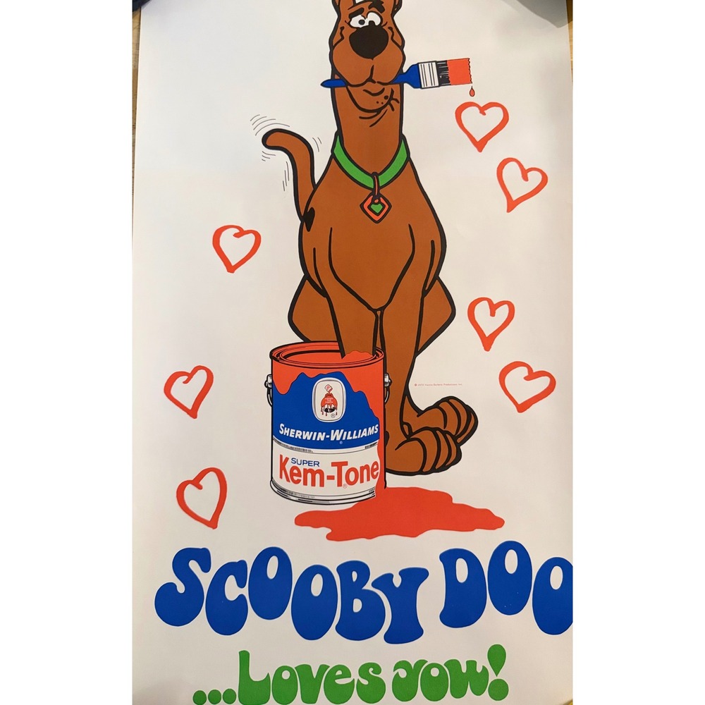 Vintage 1972 Scooby Doo Loves You Sherwin Williams Paint Poster Advertisement